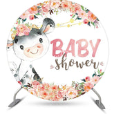 Aperturee - Cute Dairy Cow Flowers Circle Baby Shower Backdrop